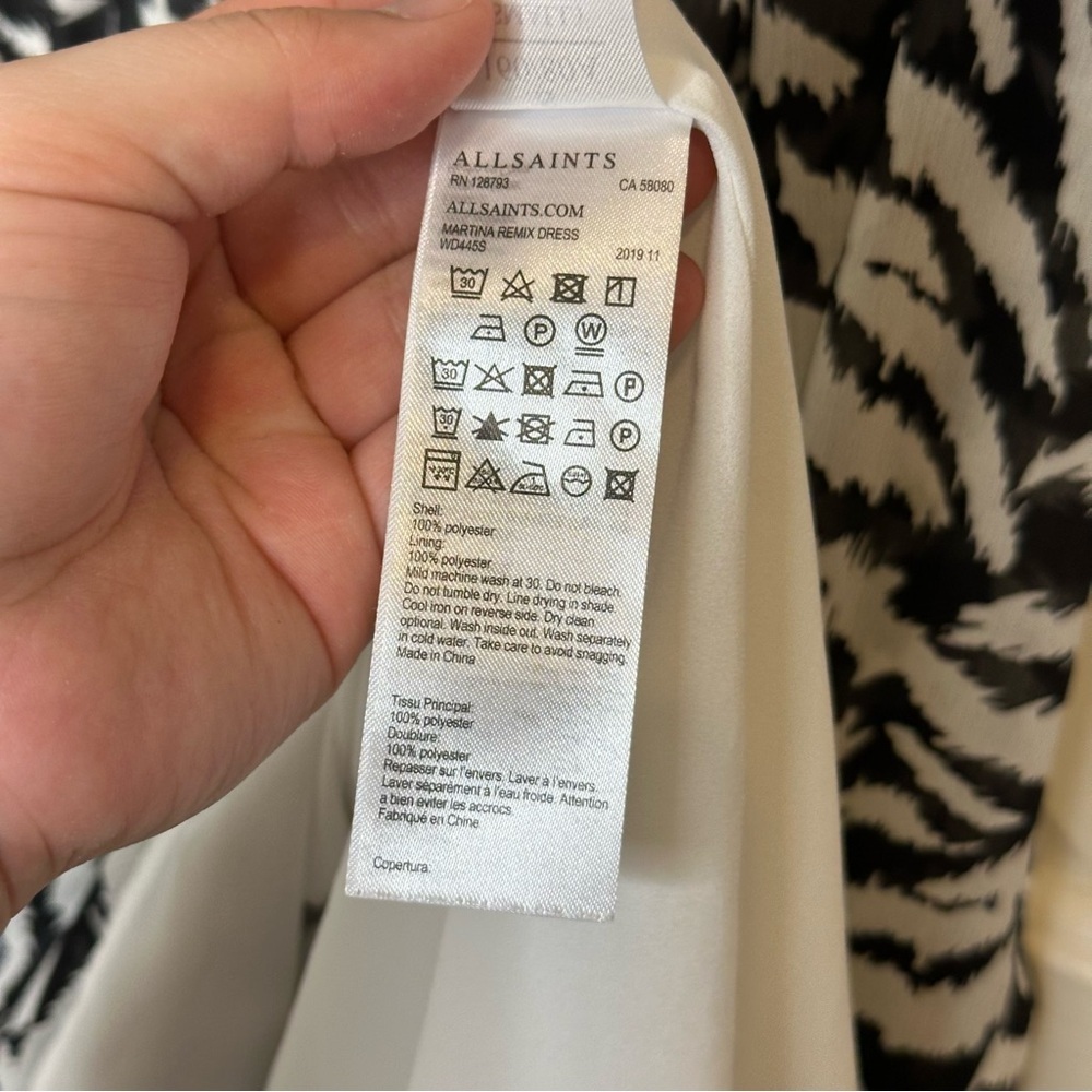 AllSaints Black White Zebra Print Mixed Media Martina Remix Dress Sz S Chic Glam - Picture 9 of 9